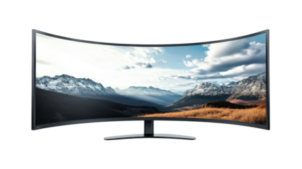 wide panorama curved monitor on white background
