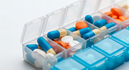 Pill Organizer with Medication Capsules and Tablets for Healthcare and Daily Dose Planning