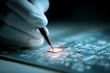 Macro Photography of Innovative Circuit Board Assembly Process in a Controlled Lab Environment