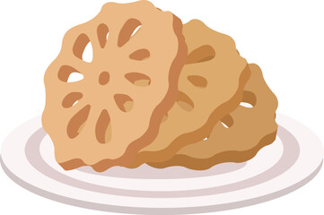 Food flat vector illustration. Crunchy lotus roots chips or renkon chip. Usually eaten as snack.