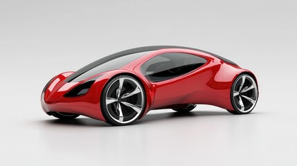 Fototapeta premium A sleek, red sports car with a black roof and black rims, parked on a white background.