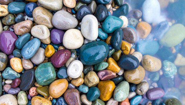 A collection of colorful rocks including one of the colors of rainbow

