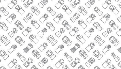 Seamless pattern featuring a line-detailed dress