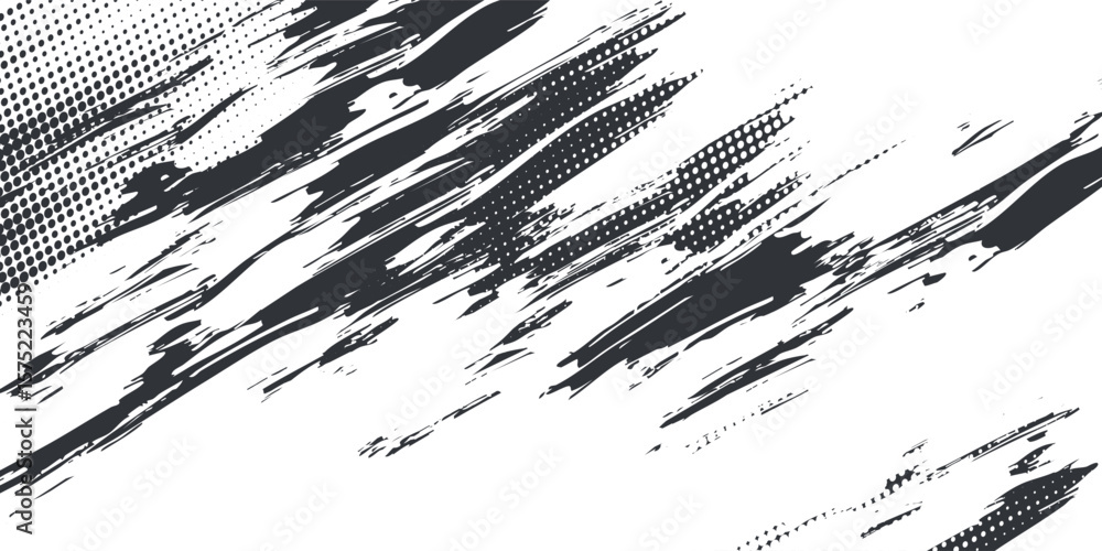 Poster halftone dots lines vector white color gradient pattern grunge background texture. grunge brush stro