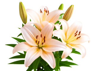 Fototapeta premium Bouquet of Three Peach Lilies, Isolated on Transparent Background PNG