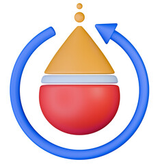 Blood centrifugation 3d icon with separated blood components including plasma, buffy coat and red blood cells layer and circular arrow.