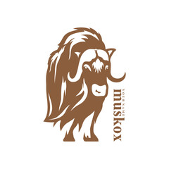Fototapeta premium Musk Ox logo design vector. Silhouette Musk Ox Template Illustration. Icon Symbol