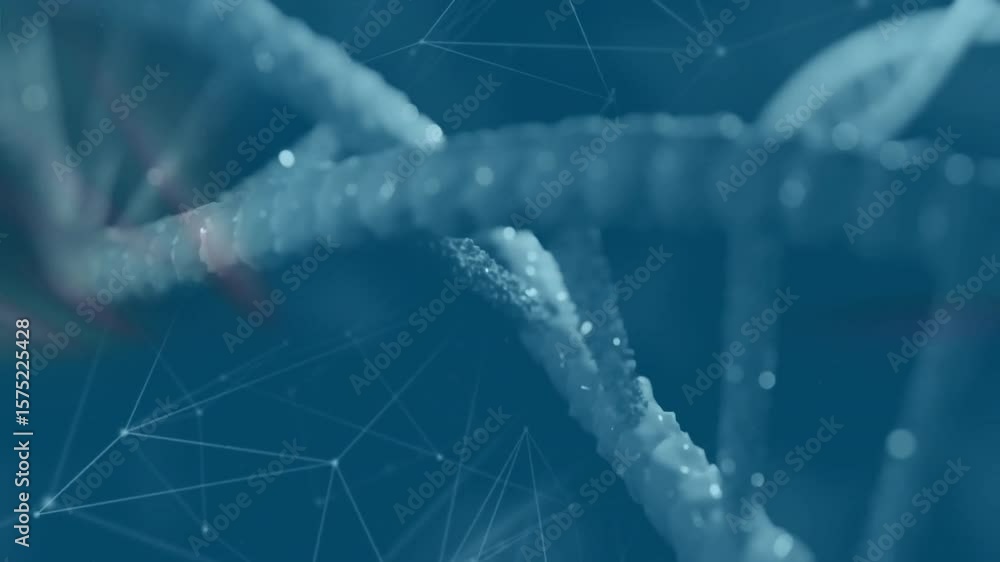 Poster at start 3d dna helix rotating counterclockwise and zooming in to illustrate structure