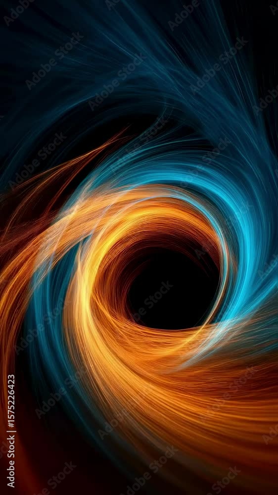 Aufkleber cosmic orange and blue light spiraling dynamically near black hole event horizon, visualizing gravit