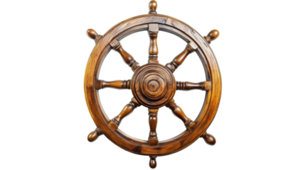 wooden ship steering wheel on white background