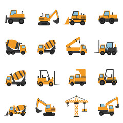 Construction Icon Set Flat Solid Design of Heavy Equipment and Machinery for Construction Sites - Icons for Website, App, and Presentation