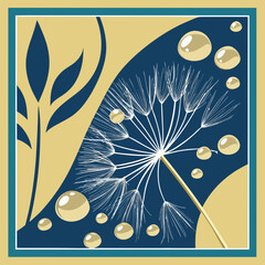 
a dandelion seed with water drops