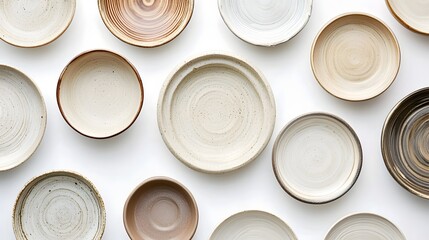 Minimalist Handcrafted Ceramic Plates Artfully Arranged in Neutral Tones