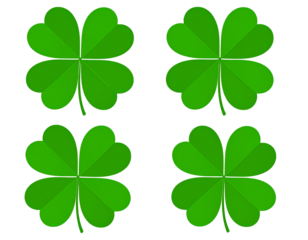 A collection of four vibrant green clovers, symbolizing luck and prosperity, perfec