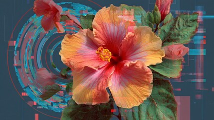 A Digitally Manipulated Hibiscus Flower With Geometric Shapes For A Surreal Nature Composition