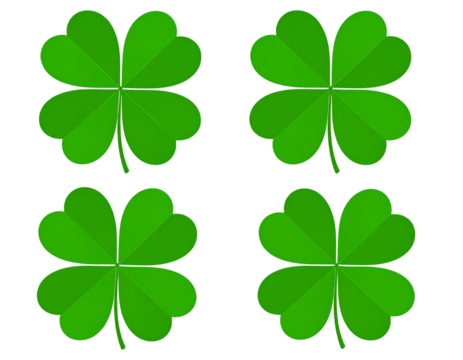 A collection of four vibrant green clovers, symbolizing luck and prosperity, perfec