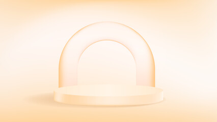 Nude Beige Podium with Transparent Arch Gate and Soft Mesh Gradient Background
