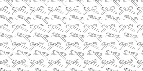 Pattern of little thin bows on white background. Seamless pattern with outline bows. Black and white bows background