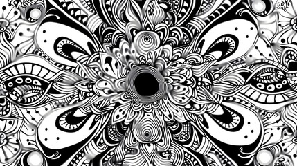 Mesmerizing Monochrome Mandala Doodle with Hypnotic Abstract Patterns