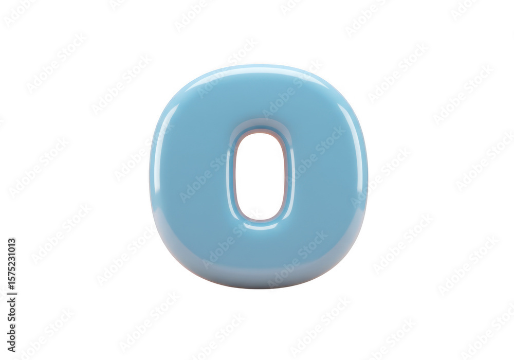 Poster shiny blue balloon number zero character isolated on transparent background