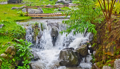beautiful river view in tropical forest, Puncak, West Java, Indonesia