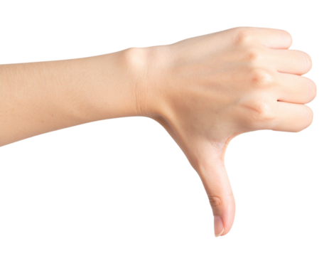 Disapproving Hand Gesture with Thumbs Down, Isolated on Transparent Background PNG