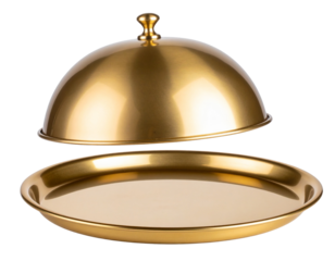 Elegant Gold Serving Tray with Dome Lid, Isolated on Transparent Background PNG