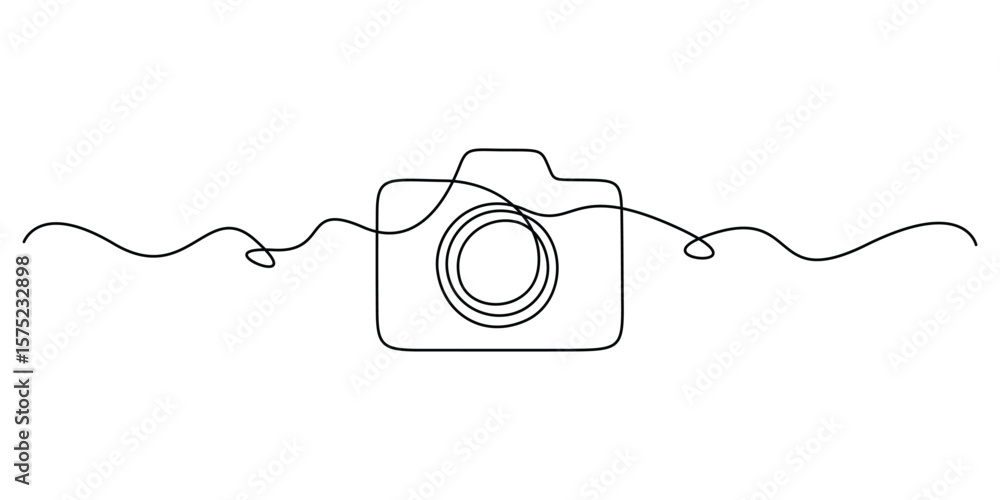 Poster continuous one line editable stroke of a professional camera. single line art style vector illustrat