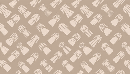 Seamless illustration of beige dress patterns on a brown background