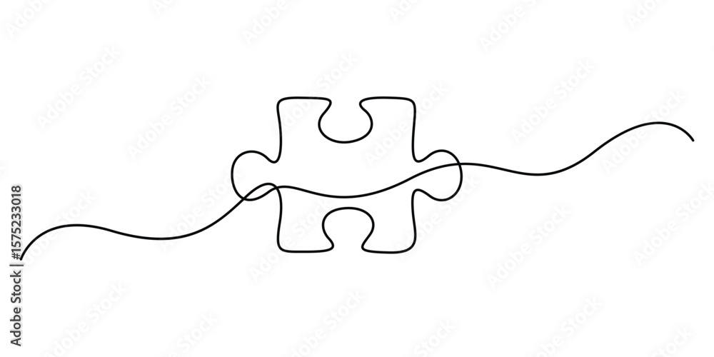 Aufkleber continuous one line drawing of puzzle piece. problem solving and solution business metaphor. single 
