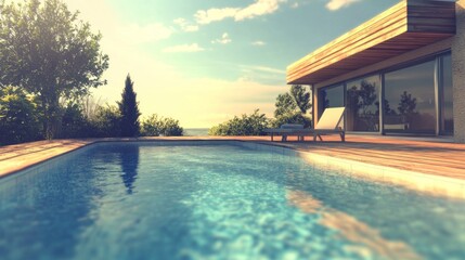 Modern house with pool overlooking ocean