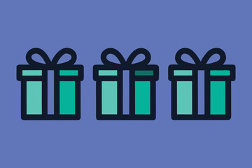 Three Teal and Green Gift Boxes Icon Set