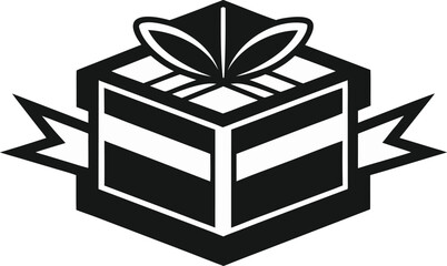 Isometric Black and White Gift Box with Ribbon