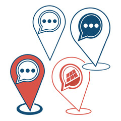 Location icons set with speech bubbles and solar panel