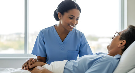 Compassionate Care Nurse Comforting Patient in Hospital Bed