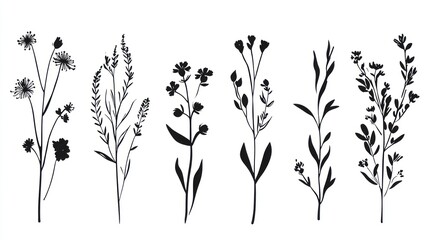 Silhouettes of various wildflowers