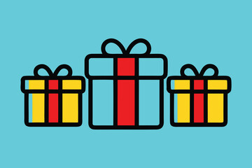 Three Cartoon Gift Boxes with Red Ribbons on Blue Background