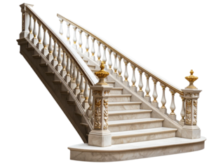 Elegant Ornate Marble Staircase with Detailed Railings, Isolated on Transparent Background PNG