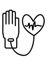 Hand and heart connected, health monitoring concept.
Vital signs: hand linked to heart pulse.
Health care, human body monitoring symbol.
