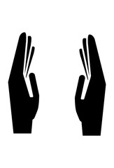 Two stylized black hands with upward-pointing fingers.
Abstract hands icon, palms facing each other, fingers extended.
Graphic of hands in an open or receiving gesture.
