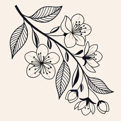 Monochrome floral branch illustration