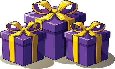 Three Purple Gift Boxes with Yellow Bows