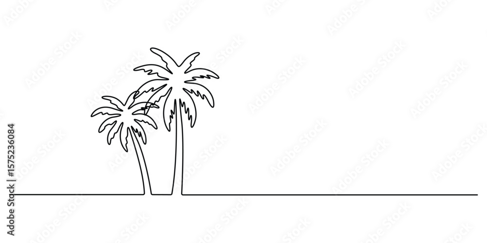 Poster palm tree in one continuous line drawing isolated on white background. editable stroke