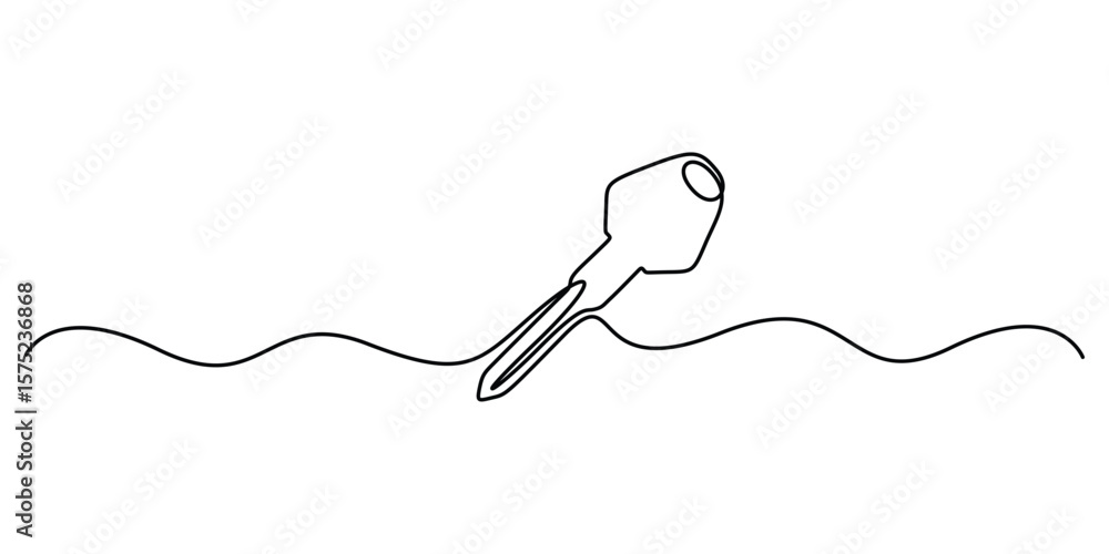 Poster continuous one line drawing of key. simple single line art key. vector illustration