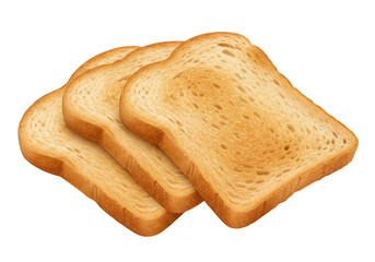 Three golden brown slices of toasted bread isolated on transparent background