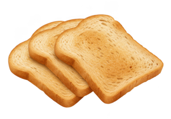 Three golden brown slices of toasted bread isolated on transparent background