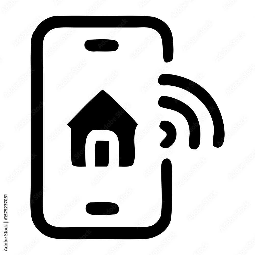 Poster outline doodle style home automation on smartphone interface icon design