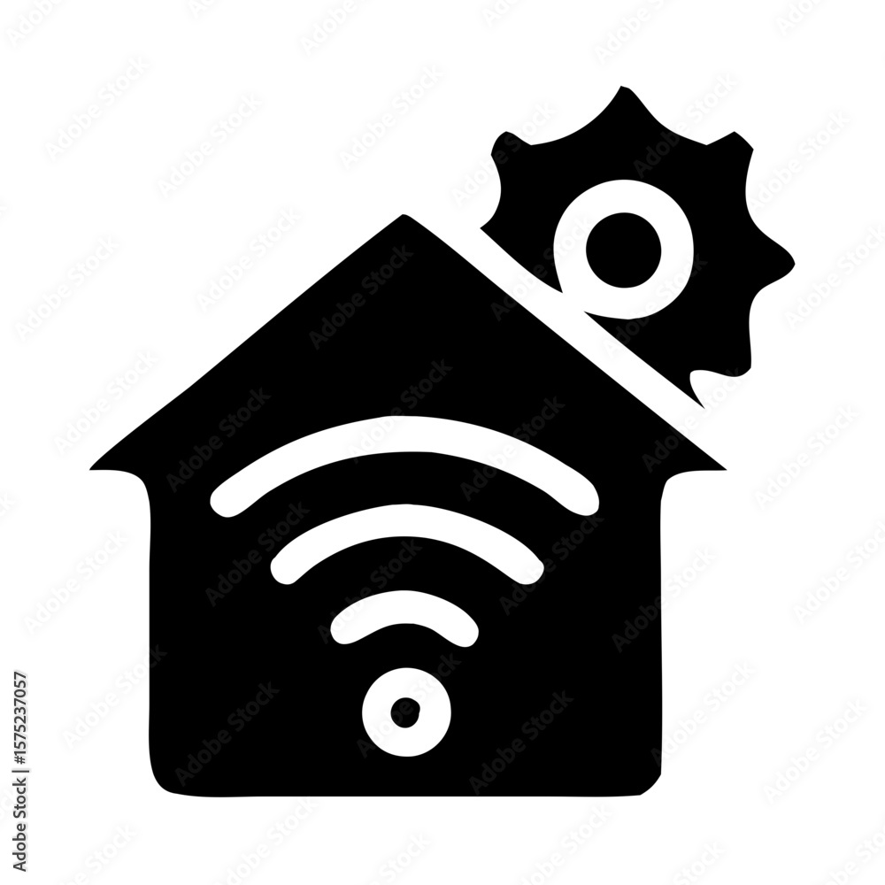 Poster outline handdrawn smart home automation setting with wifi icon design