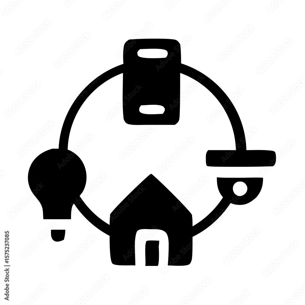 Poster handdrawn line smart home automation system circle connection icon