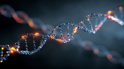 Abstract rendering showcasing a DNA molecule structure, a symbol of genetics and biological science for medical concepts.